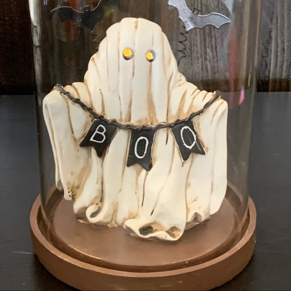 HTF - Glass Dome Ghost Cloche Light Up Halloween Decor - Boo Bats - Picture 4 of 13